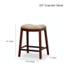 24" Counter Height Saddle Stool, Weathered Gray Finish, Black Leather Seat