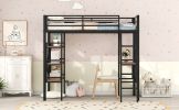 Twin Size Metal Loft Bed with Shelves and Desk