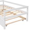 Twin Wooden Daybed with trundle, Twin House-Shaped Headboard bed with Guardrails,White