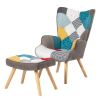 Accent Chair with Ottoman, Living Room Chair and Ottoman Set, Comfy Side Armchair for Bedroom, Creative Splicing Cloth Surface
