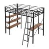 Twin Size Metal Loft Bed with Shelves and Desk