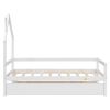 Twin Wooden Daybed with trundle, Twin House-Shaped Headboard bed with Guardrails,White