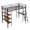 Twin Size Metal Loft Bed with Shelves and Desk