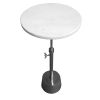 Aluminum Frame Round Side Table with Marble Top and Adjustable Height, White and Silver