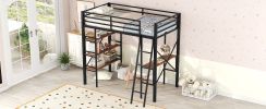 Twin Size Metal Loft Bed with Shelves and Desk