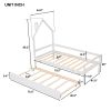 Twin Wooden Daybed with trundle, Twin House-Shaped Headboard bed with Guardrails,White