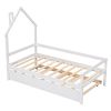 Twin Wooden Daybed with trundle, Twin House-Shaped Headboard bed with Guardrails,White