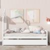 Twin Wooden Daybed with trundle, Twin House-Shaped Headboard bed with Guardrails,White