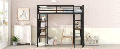 Twin Size Metal Loft Bed with Shelves and Desk