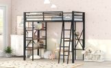 Twin Size Metal Loft Bed with Shelves and Desk