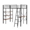Twin Size Metal Loft Bed with Shelves and Desk