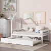 Twin Wooden Daybed with trundle, Twin House-Shaped Headboard bed with Guardrails,White