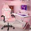 YSSOA Racing Video Backrest and Seat Height Recliner Gaming Office High Back Computer Ergonomic Adjustable Swivel Chair, Without footrest, Pink/White