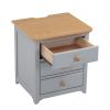 Wooden Nightstand with USB Charging Ports and Three Drawers,End Table for Bedroom,Gray+Natrual