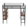 Twin Size Metal Loft Bed with Shelves and Desk