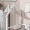 Twin Wooden Daybed with trundle, Twin House-Shaped Headboard bed with Guardrails,White