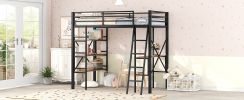 Twin Size Metal Loft Bed with Shelves and Desk