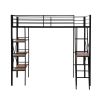 Twin Size Metal Loft Bed with Shelves and Desk