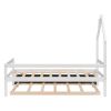 Twin Wooden Daybed with trundle, Twin House-Shaped Headboard bed with Guardrails,White