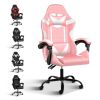 YSSOA Racing Video Backrest and Seat Height Recliner Gaming Office High Back Computer Ergonomic Adjustable Swivel Chair, Without footrest, Pink/White