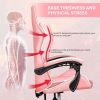 YSSOA Racing Video Backrest and Seat Height Recliner Gaming Office High Back Computer Ergonomic Adjustable Swivel Chair, Without footrest, Pink/White